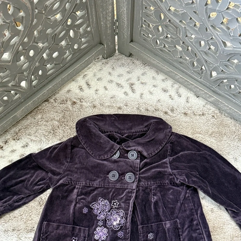 Koala Kids purple velvet jacket baby girls 18 months sequins floral embroidery